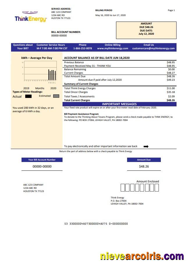 USA Think Energy utility bill